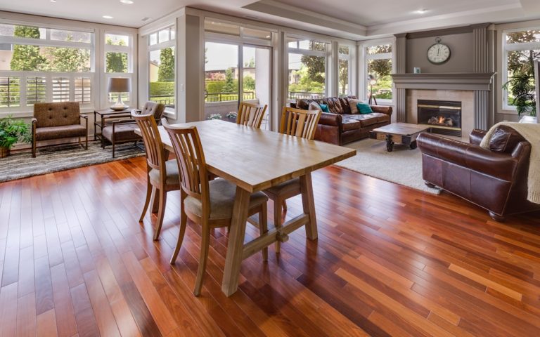 rectangular brown wooden table and chair set