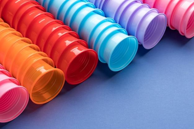 Collection of plastic cups on the table