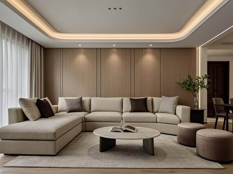 Architectural cove lighting with hidden LED strips creating a soft ambient ceiling glow